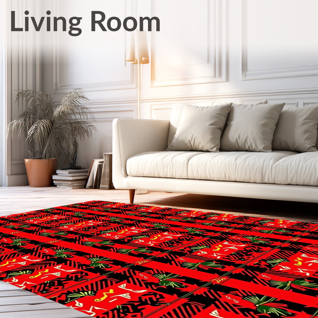 Bold Red Black Plaid Abstract Pattern Rug