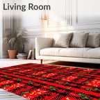 Bold Red Black Plaid Abstract Pattern Rug