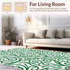Green Swirling Vine Leaf Pattern Rug