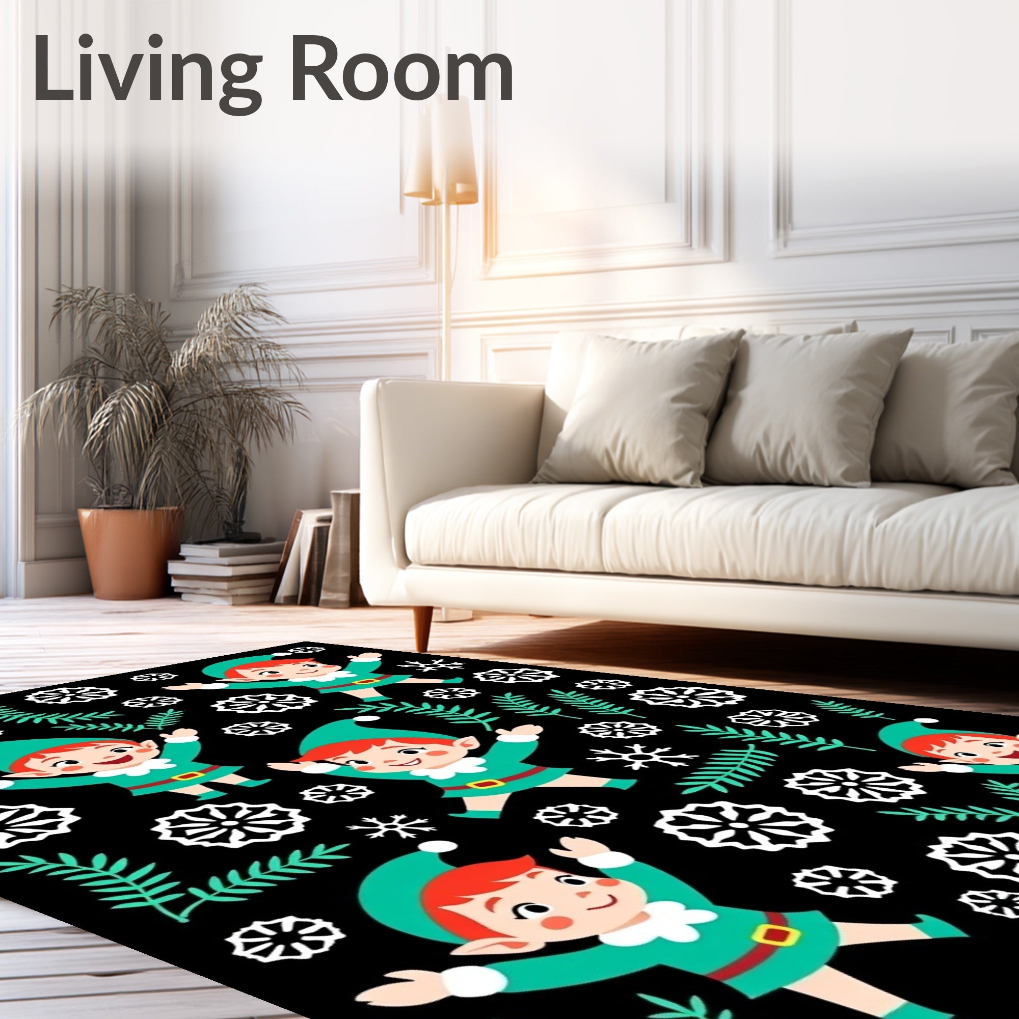 Cute Christmas Elves Snowflake Winter Rug
