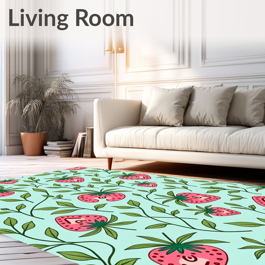 Whimsical Strawberry Leaf Pattern Rug