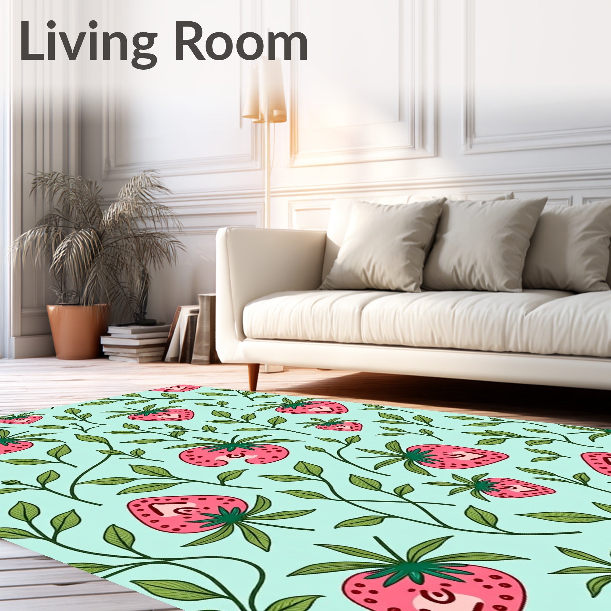 Whimsical Strawberry Leaf Pattern Rug