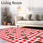 Red White Gingham Leaf Pattern Rug