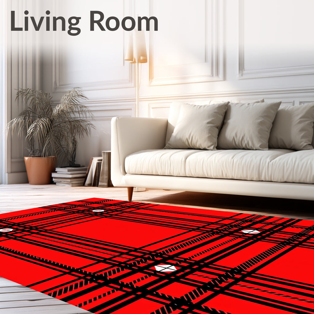 Bold Red Black Plaid Pattern Rug