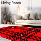 Bold Red Black Plaid Pattern Rug