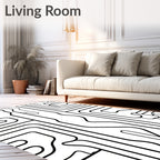 Abstract Flowing Black White Line Design Rug