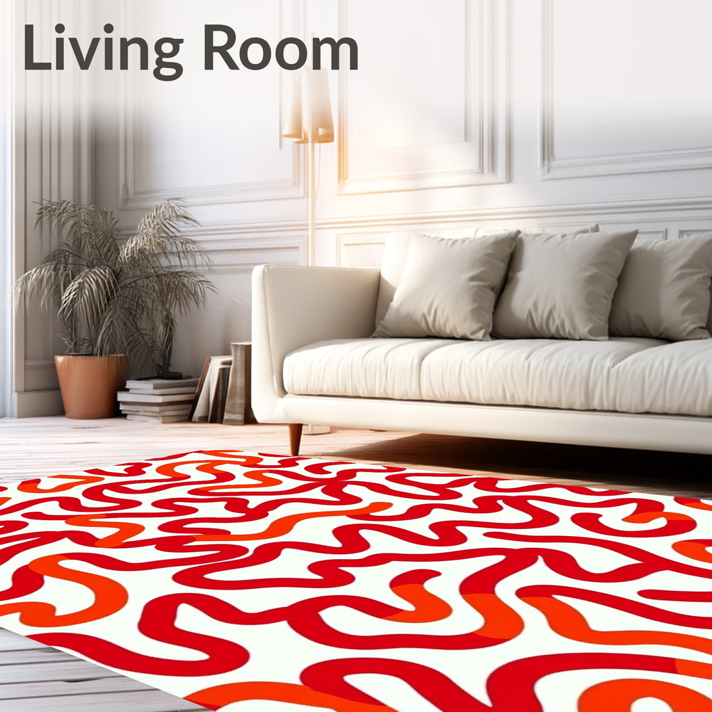 Abstract Red Wavy Lines Pattern Rug