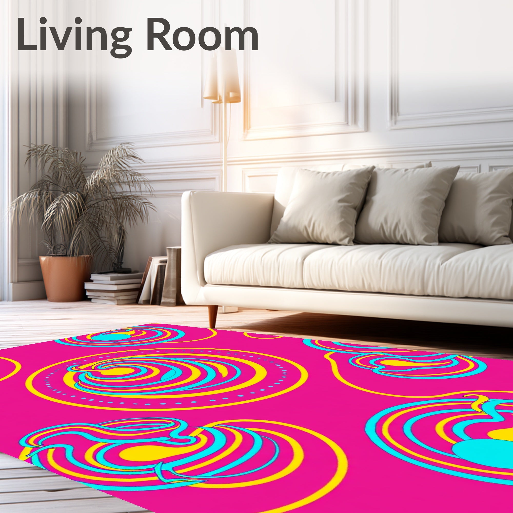 Vivid Pink Swirls With Yellow Blue Accents Rug