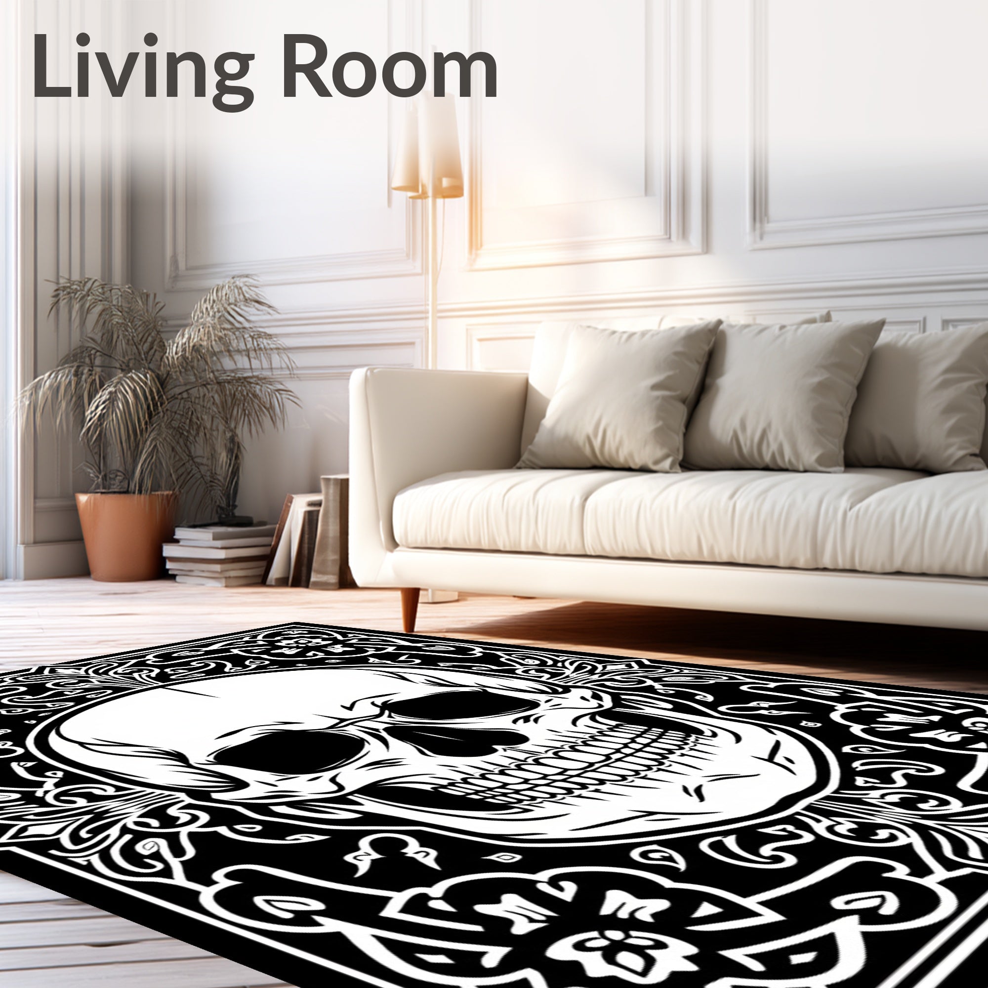 Skull Gothic Floral Ornament Rug