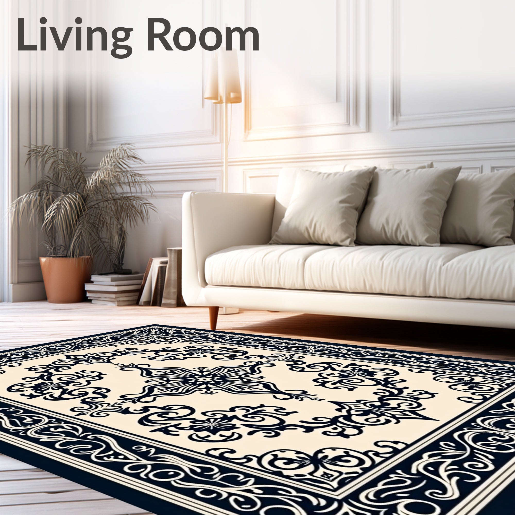 Classic Scrollwork Floral Border Design Rug
