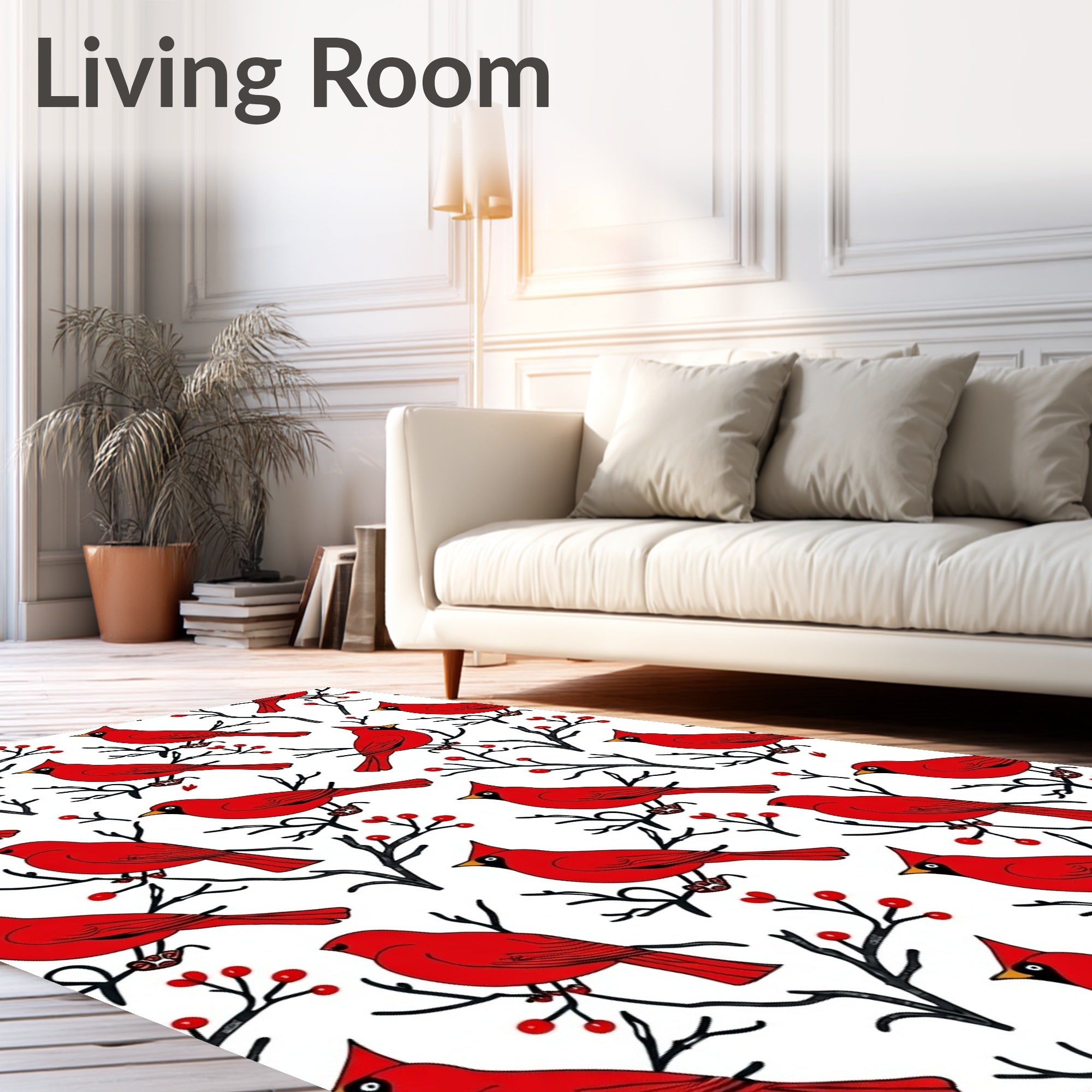 Red Cardinal Bird Winter Pattern Rug