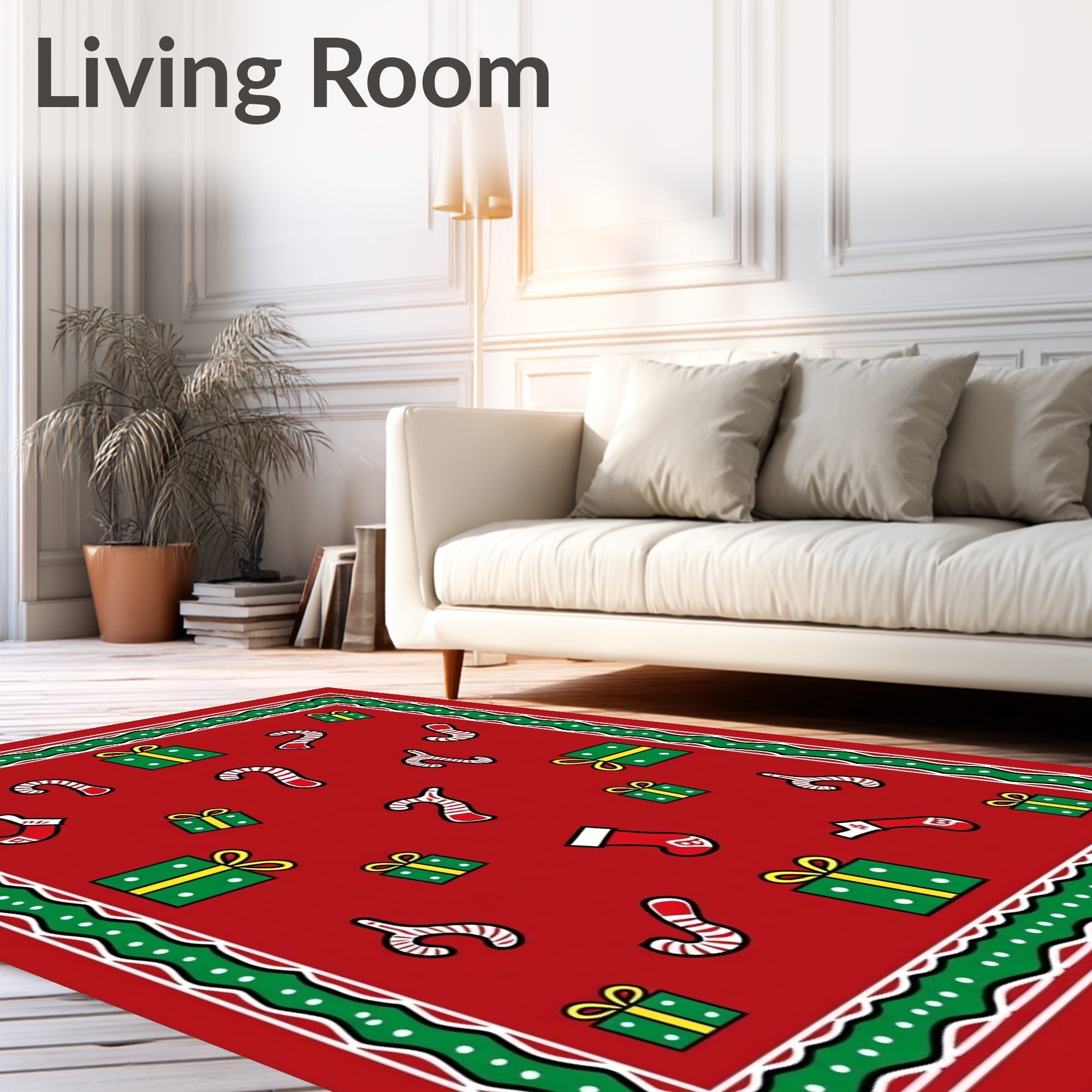 Festive Holiday Candy Cane Gifts Pattern Rug