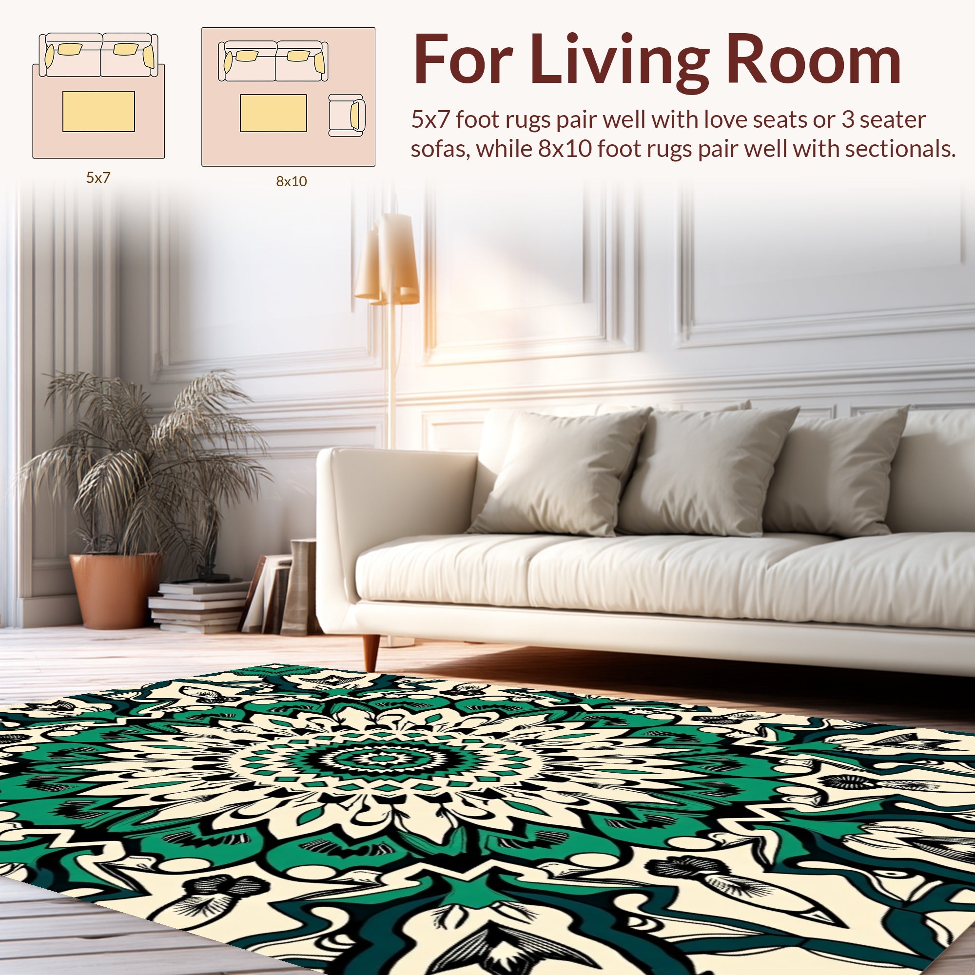 Emerald Green Mandala Pattern Rug