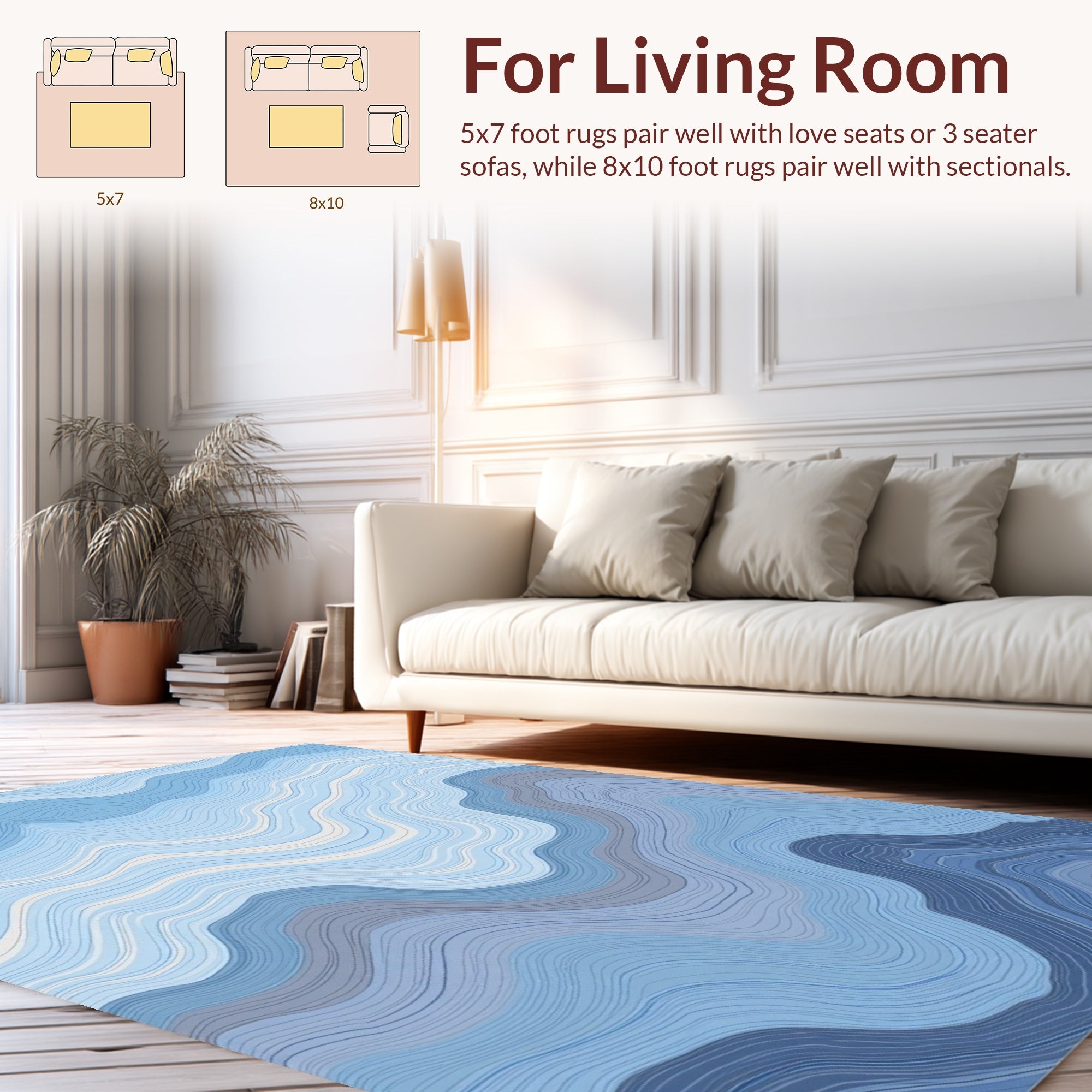 Wavy Blue And White Lines Pattern Rug