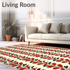 Vertical Leaf Pattern Folk Design Rug