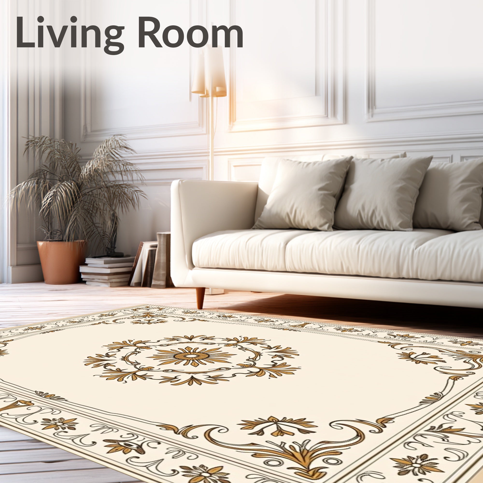 Ornate Gold Floral Scrollwork Rug