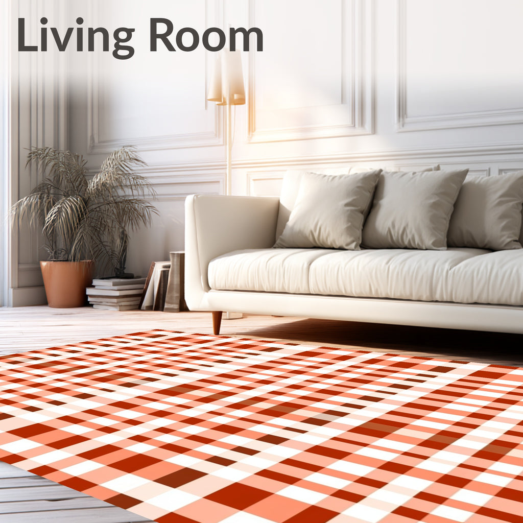 Warm Red Plaid Pattern Design Rug
