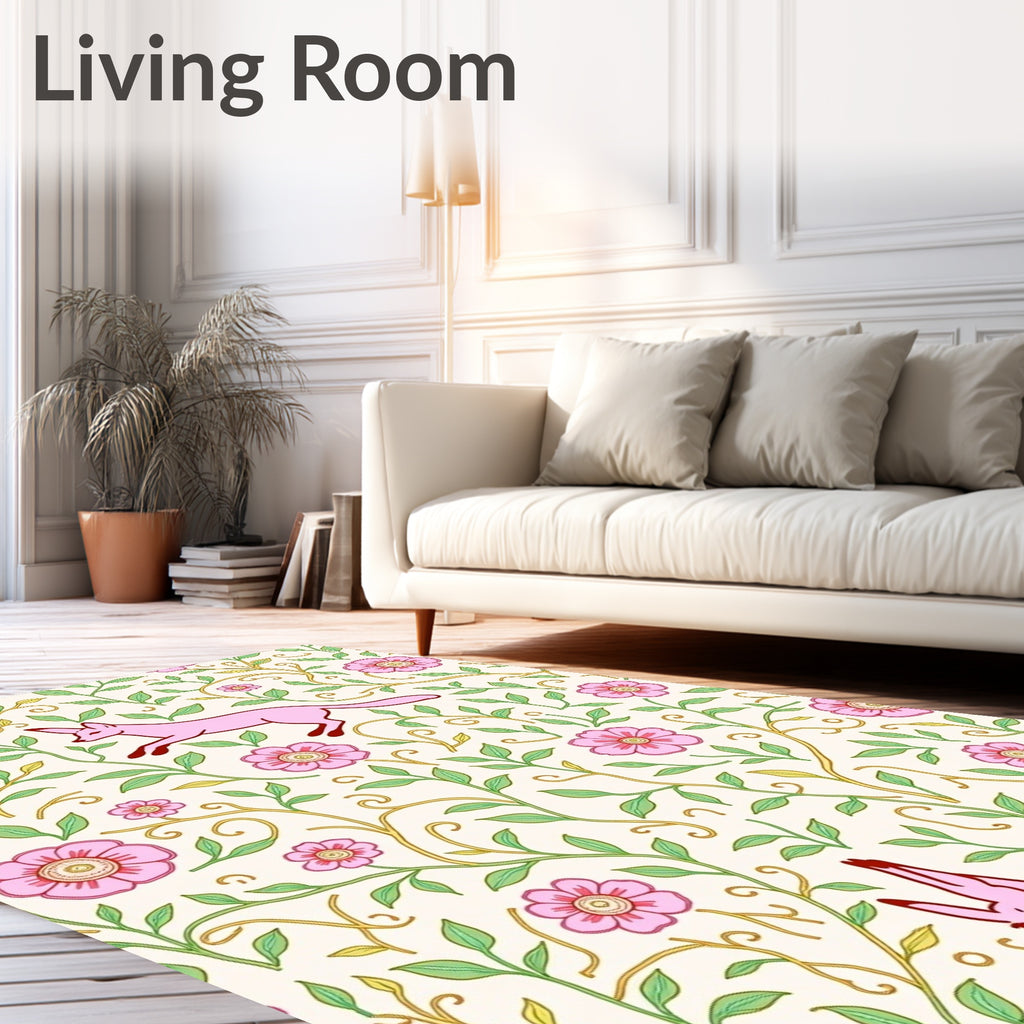 Pink Fox Floral Vine Pattern Rug