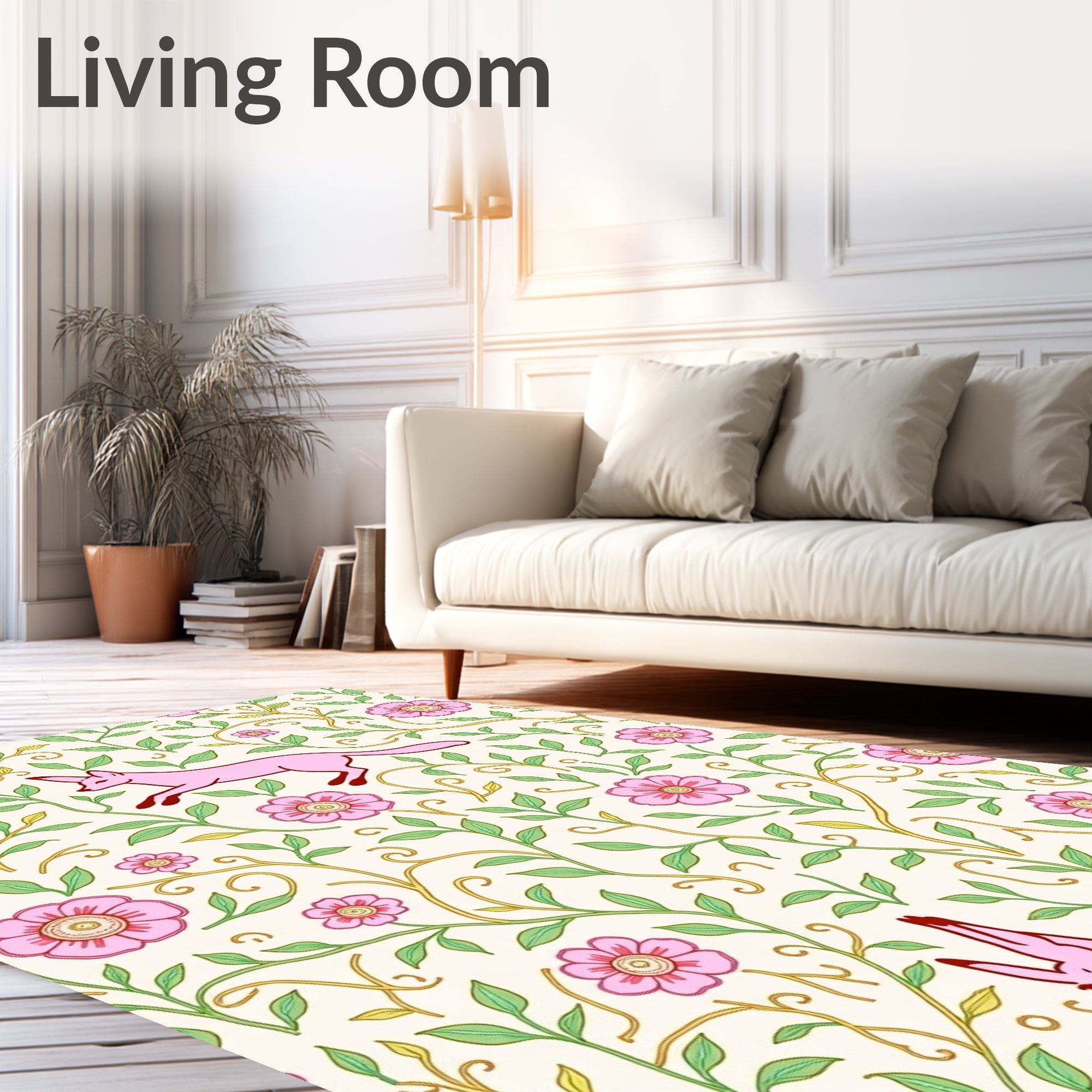 Pink Fox Floral Vine Pattern Rug