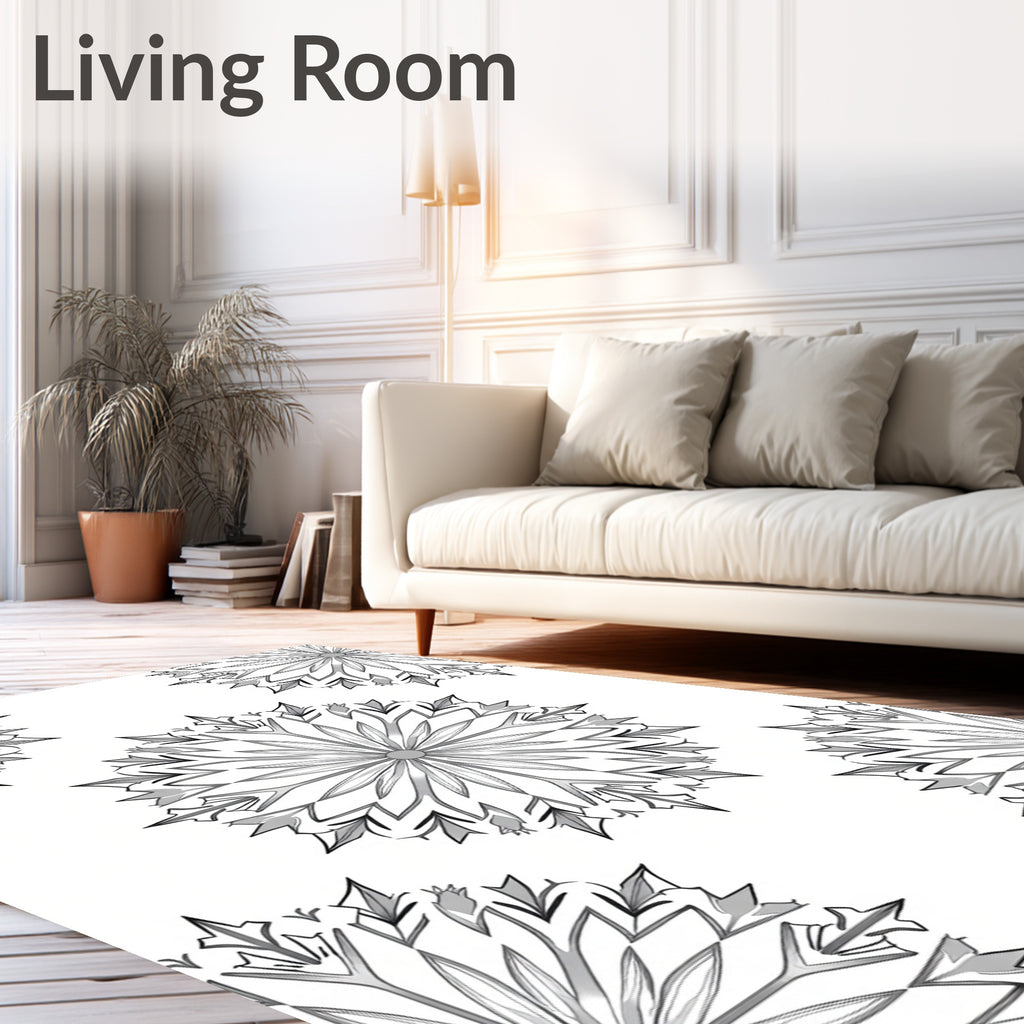 Intricate Black White Starburst Pattern Rug