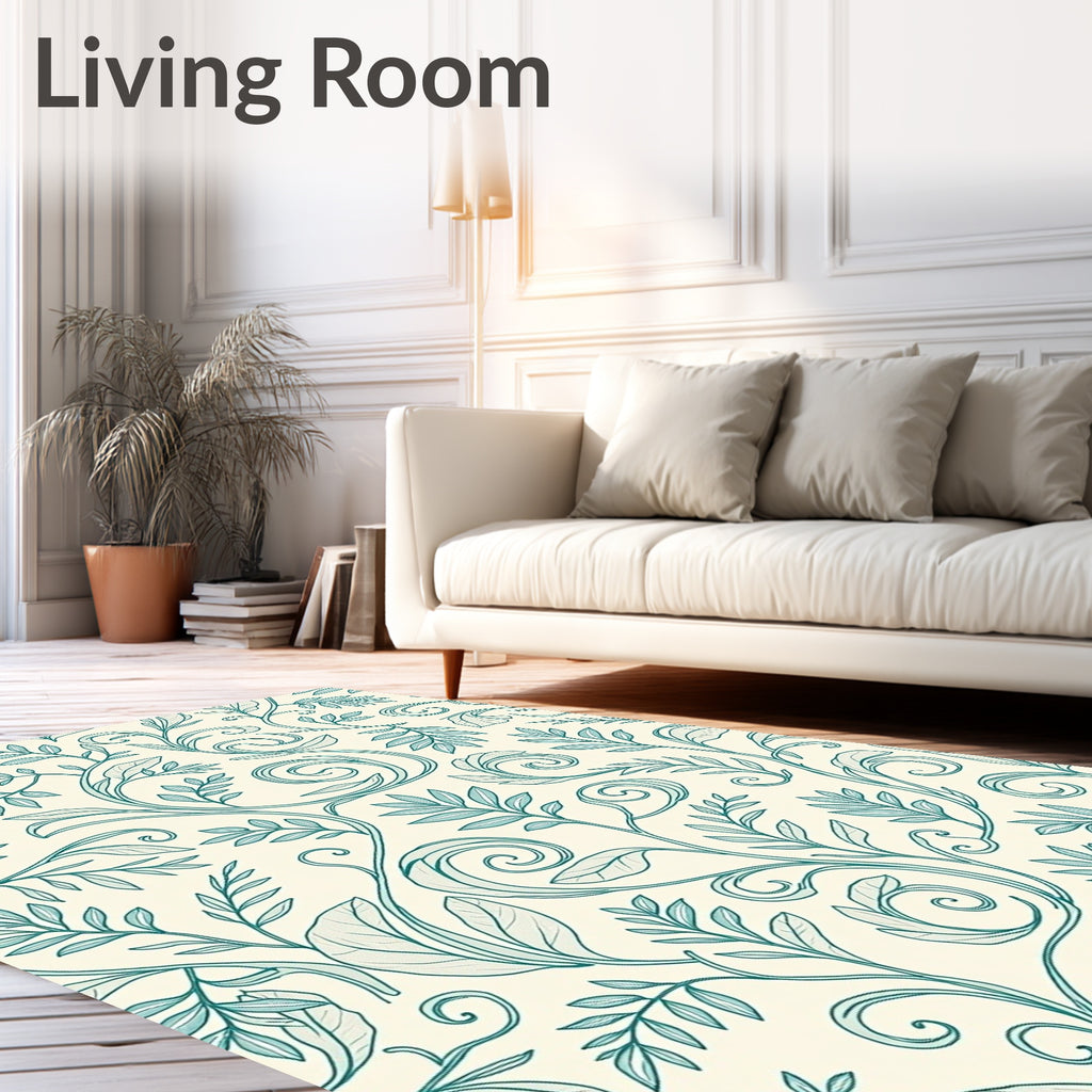 Vintage Teal Leaf Swirl Pattern Rug