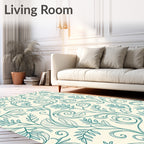 Vintage Teal Leaf Swirl Pattern Rug