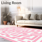 Pink Geometric Maze Pattern Rug