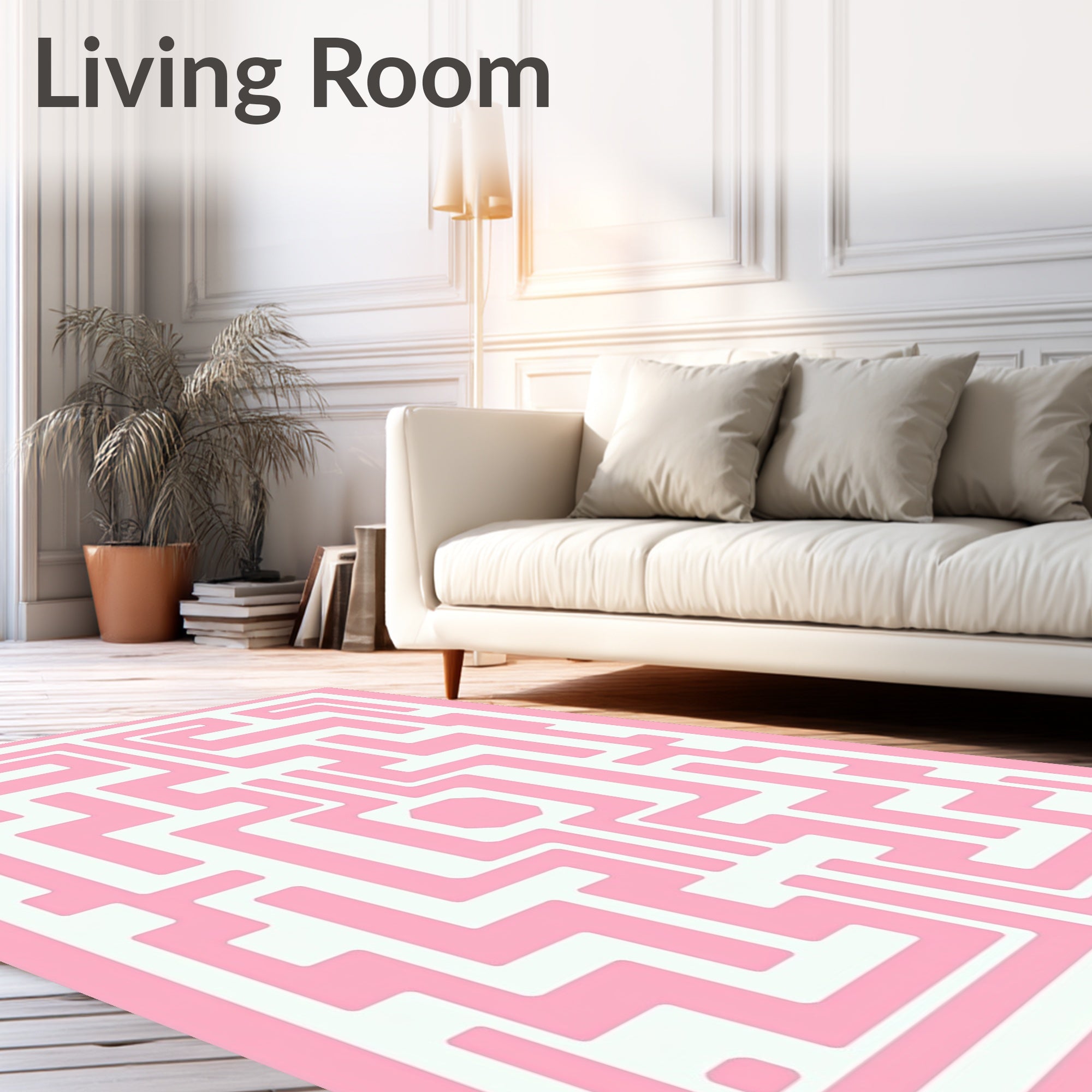 Pink Geometric Maze Pattern Rug