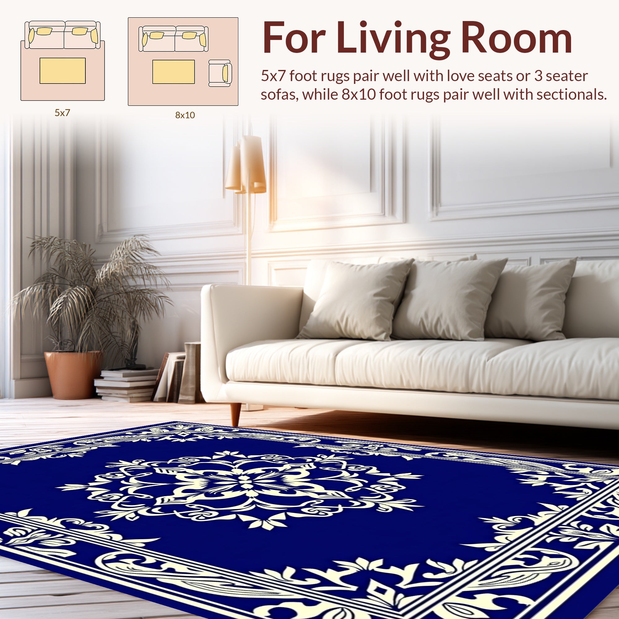 Navy Cream Elaborate Floral Design Rug