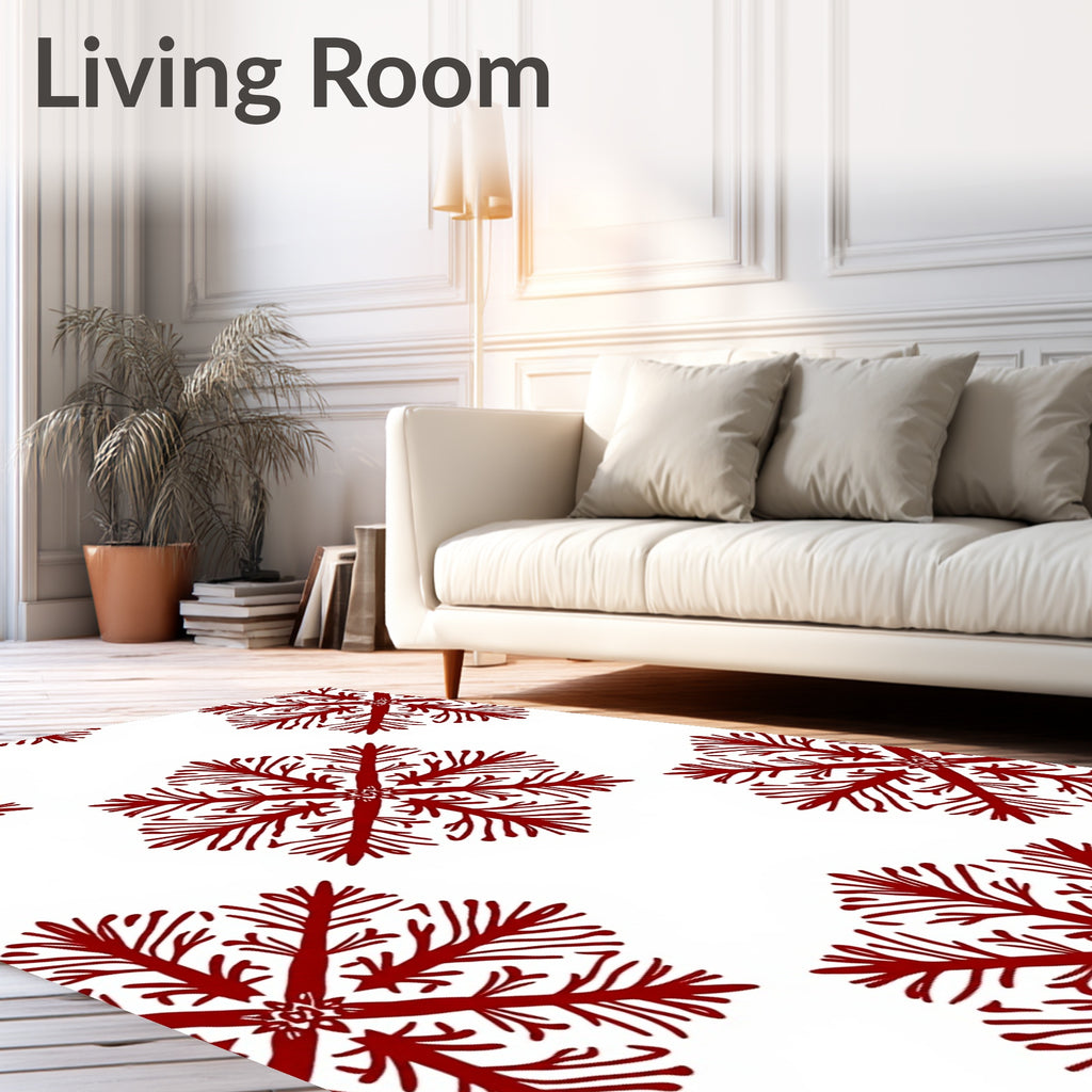 Red Snowflake Patterned Rug