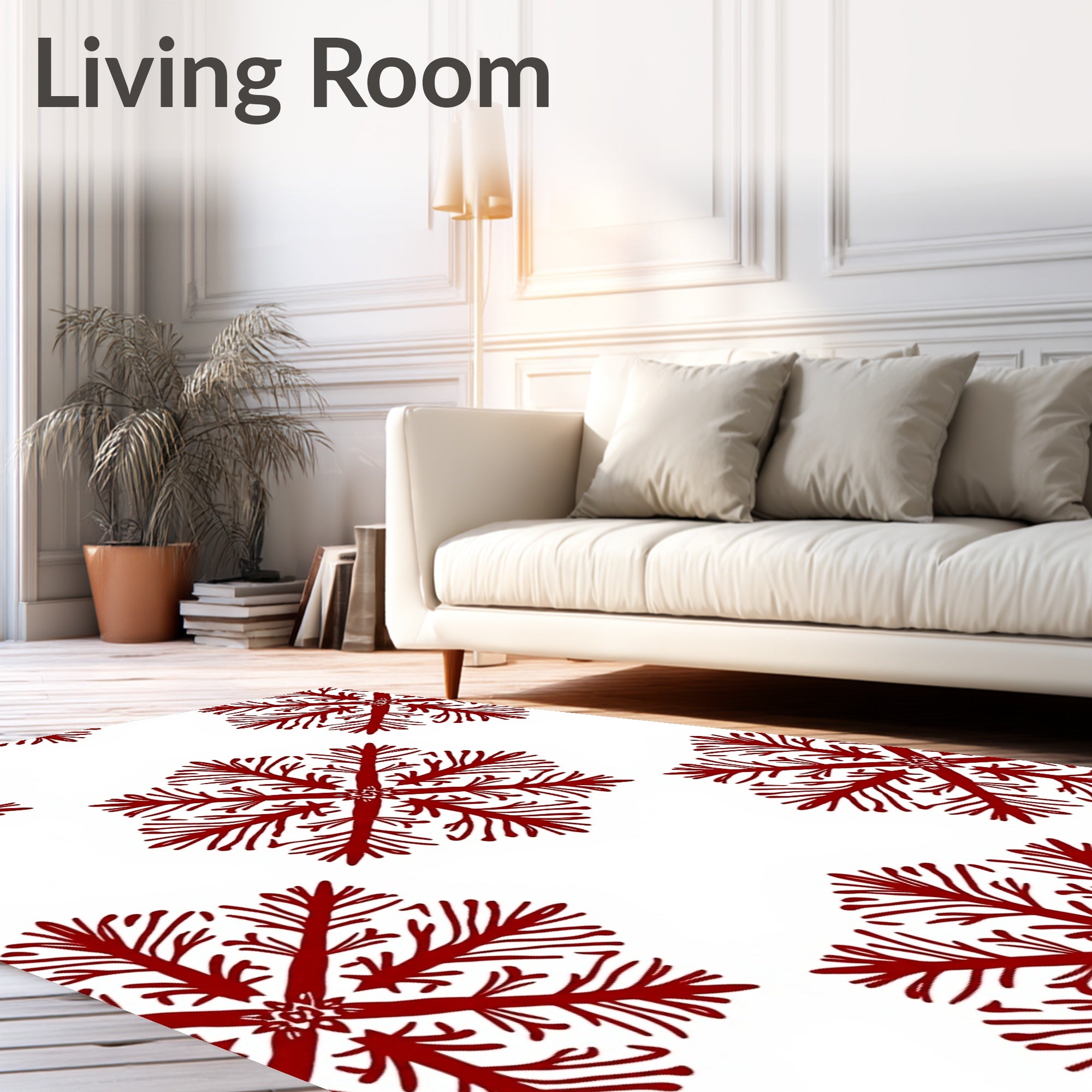 Red Snowflake Patterned Rug