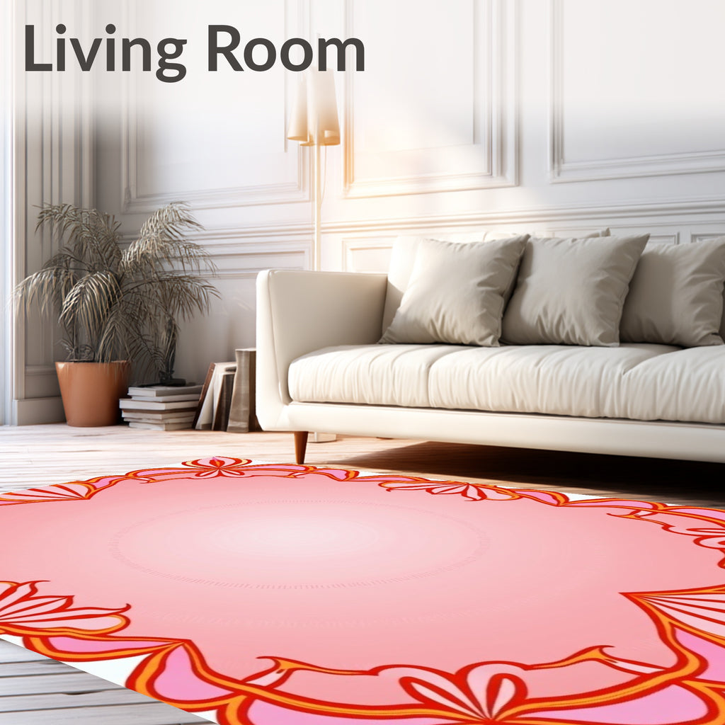 Vibrant Floral Swirls Pink Border Rug