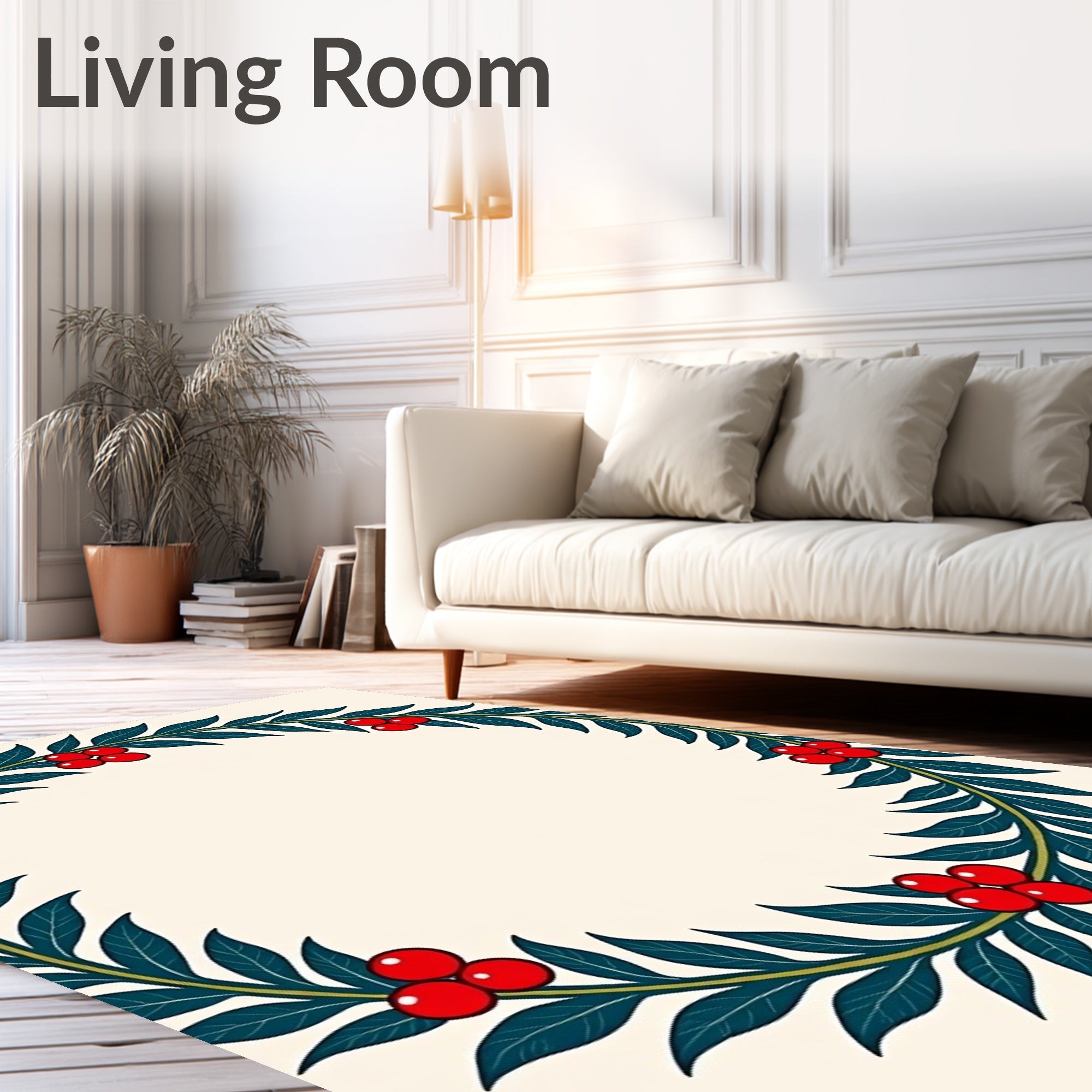 Deep Teal Wreath Red Berry Garland Rug