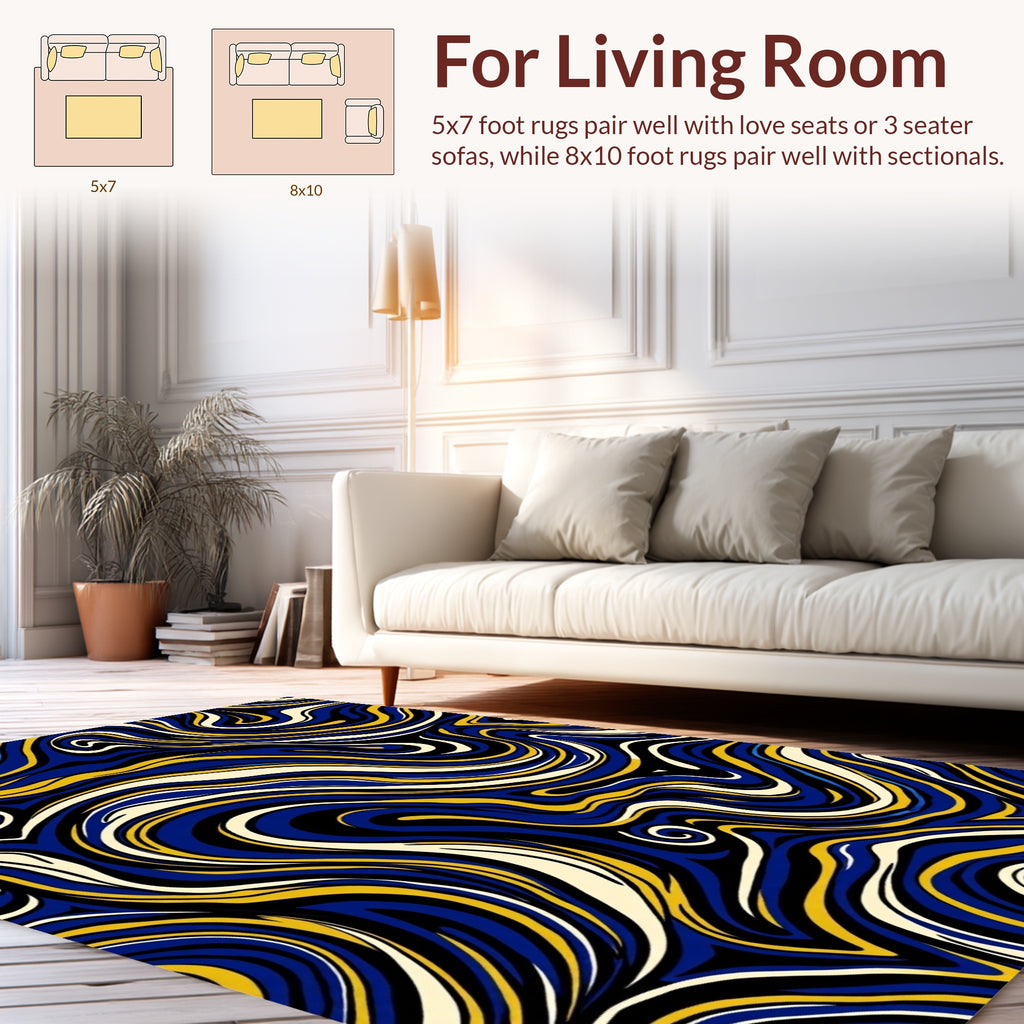 Bold Blue Yellow Swirl Pattern Rug