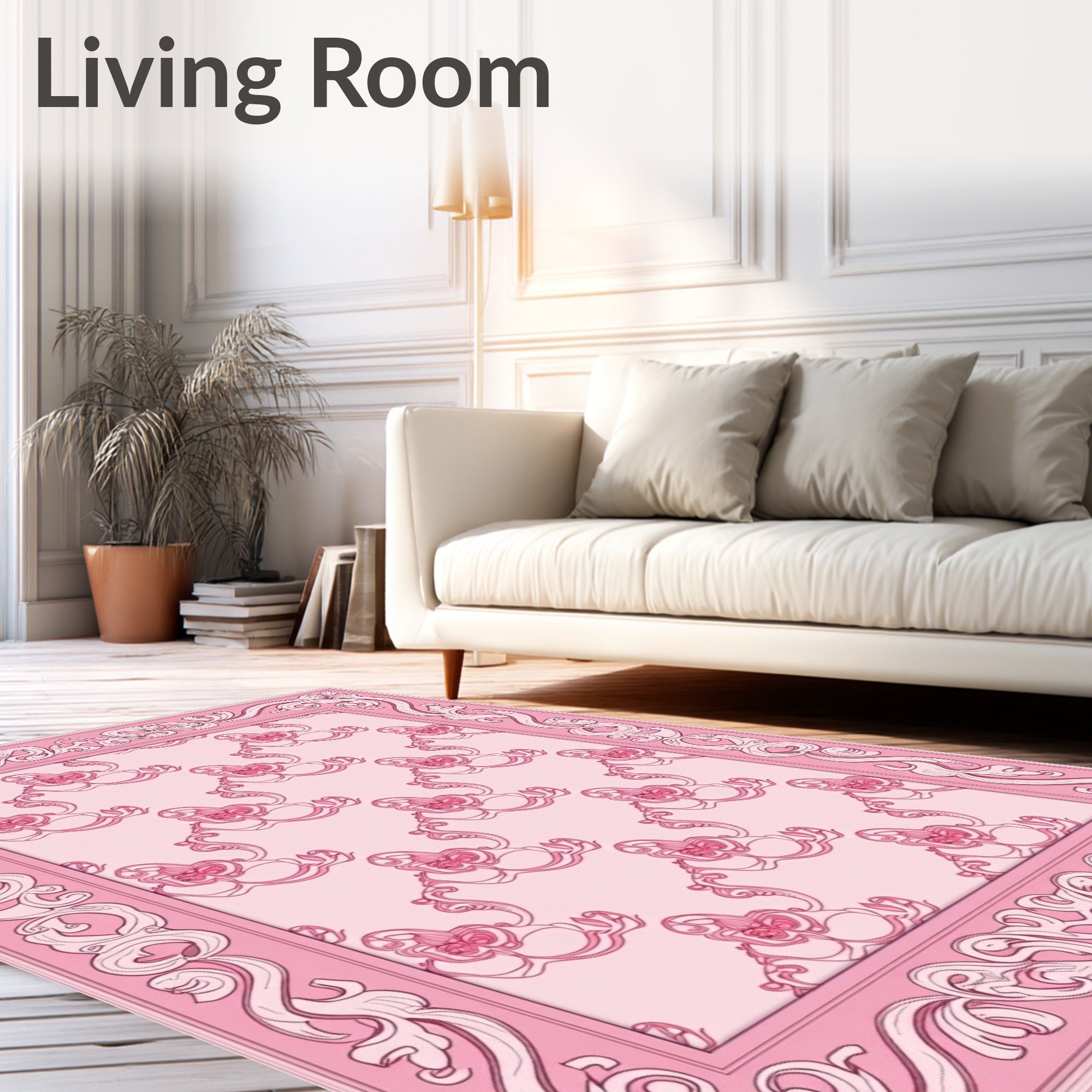 Pink Orchid Floral Baroque Framing Rug