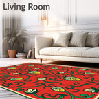 Crimson Red Green Floral Scrolls Rug