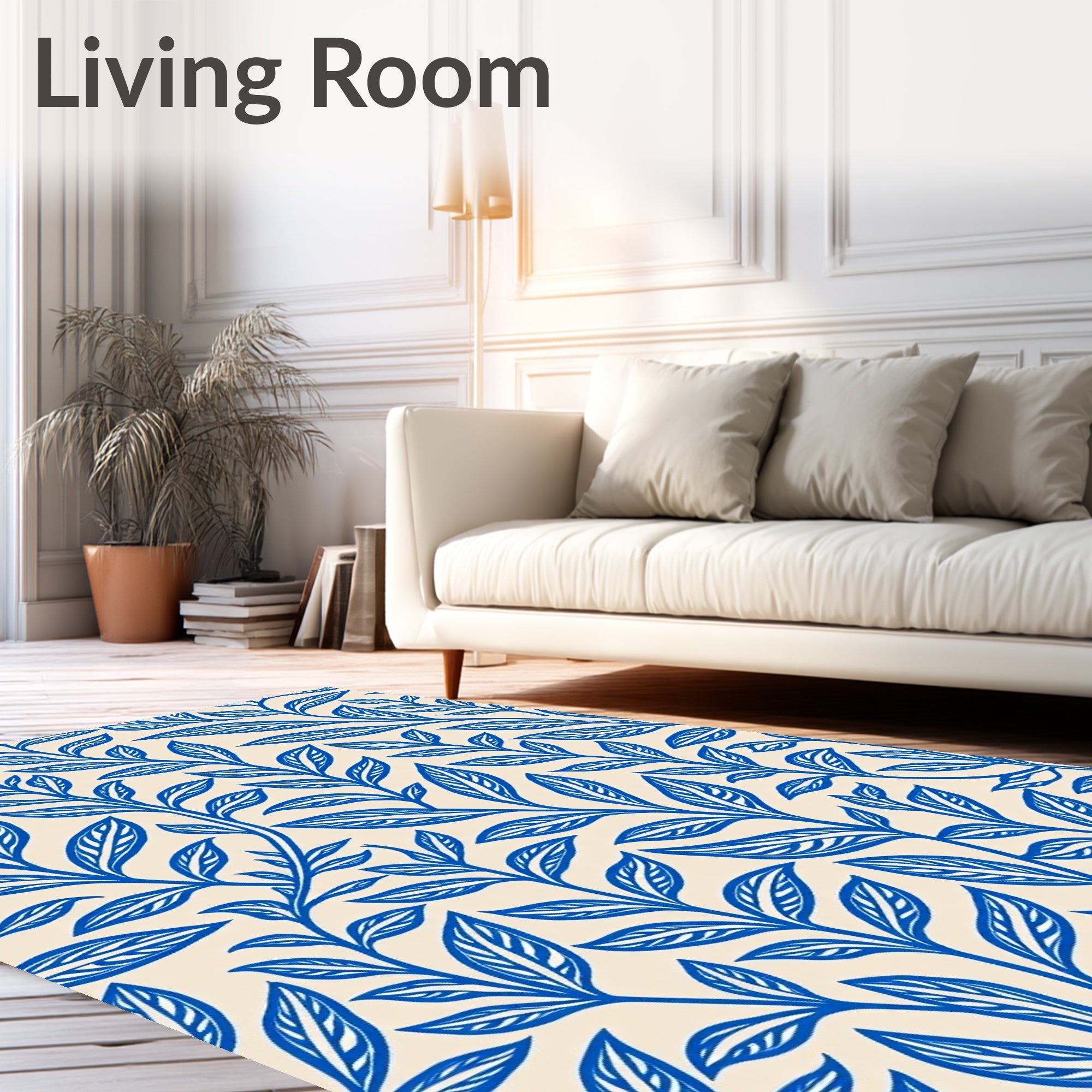 Blue Leafy Vine Pattern Rug
