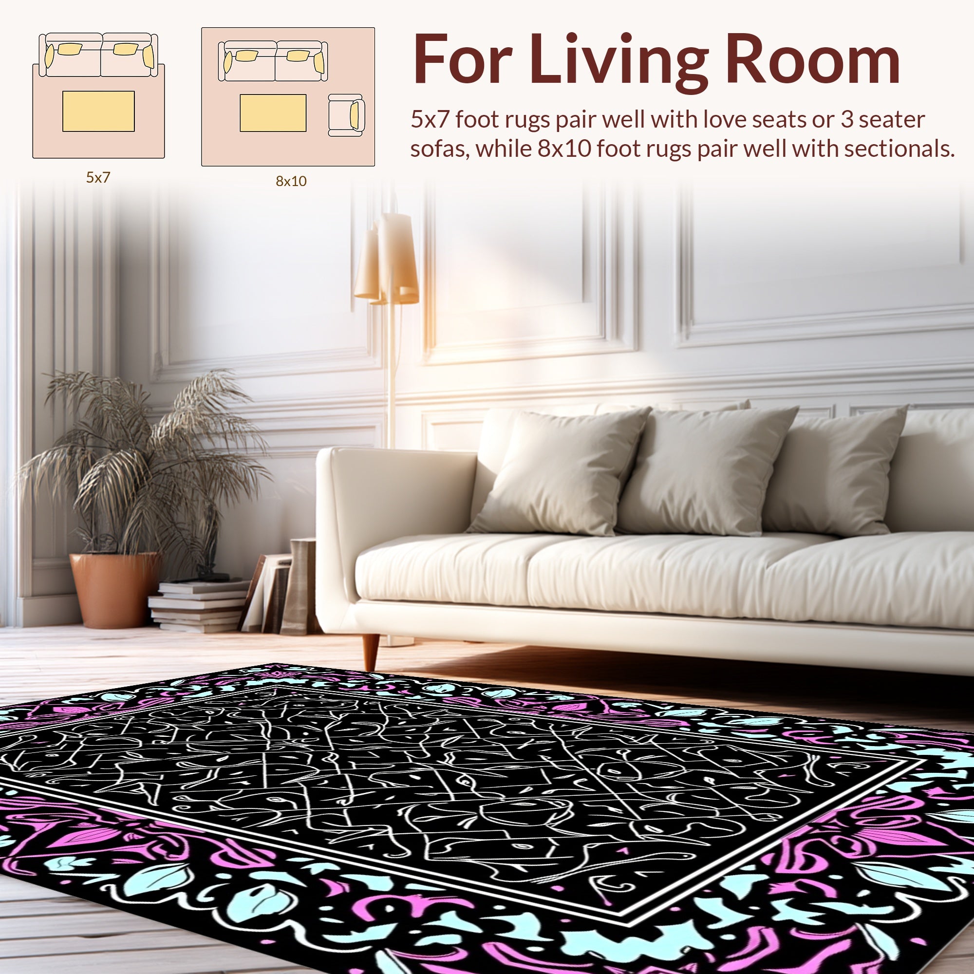 Bold Floral Vines Geometric Pattern Rug