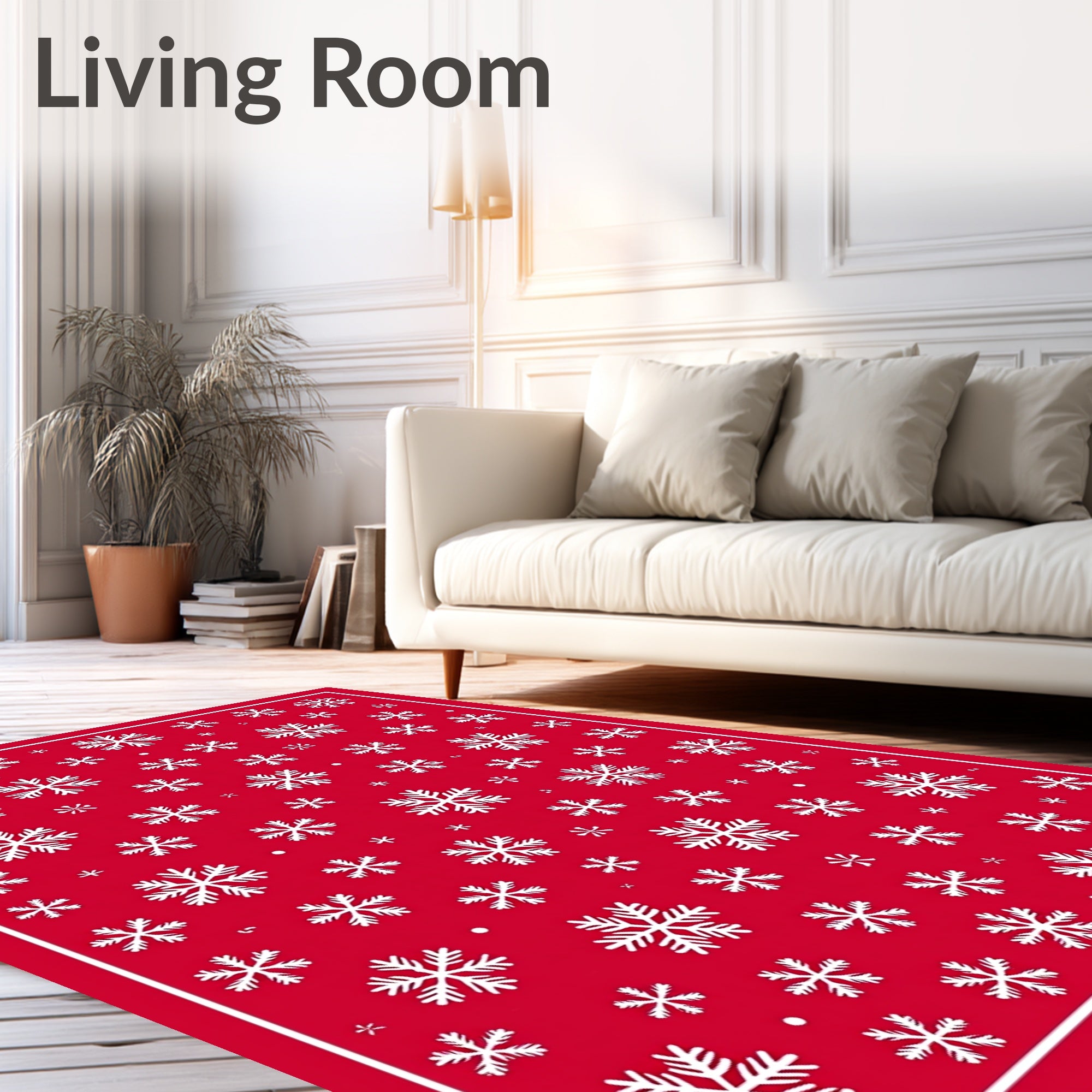 Red White Snowflake Wonderland Rug