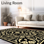 Black Gold Floral Symmetry Pattern Rug