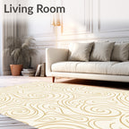Cream Gold Swirl Abstract Pattern Rug