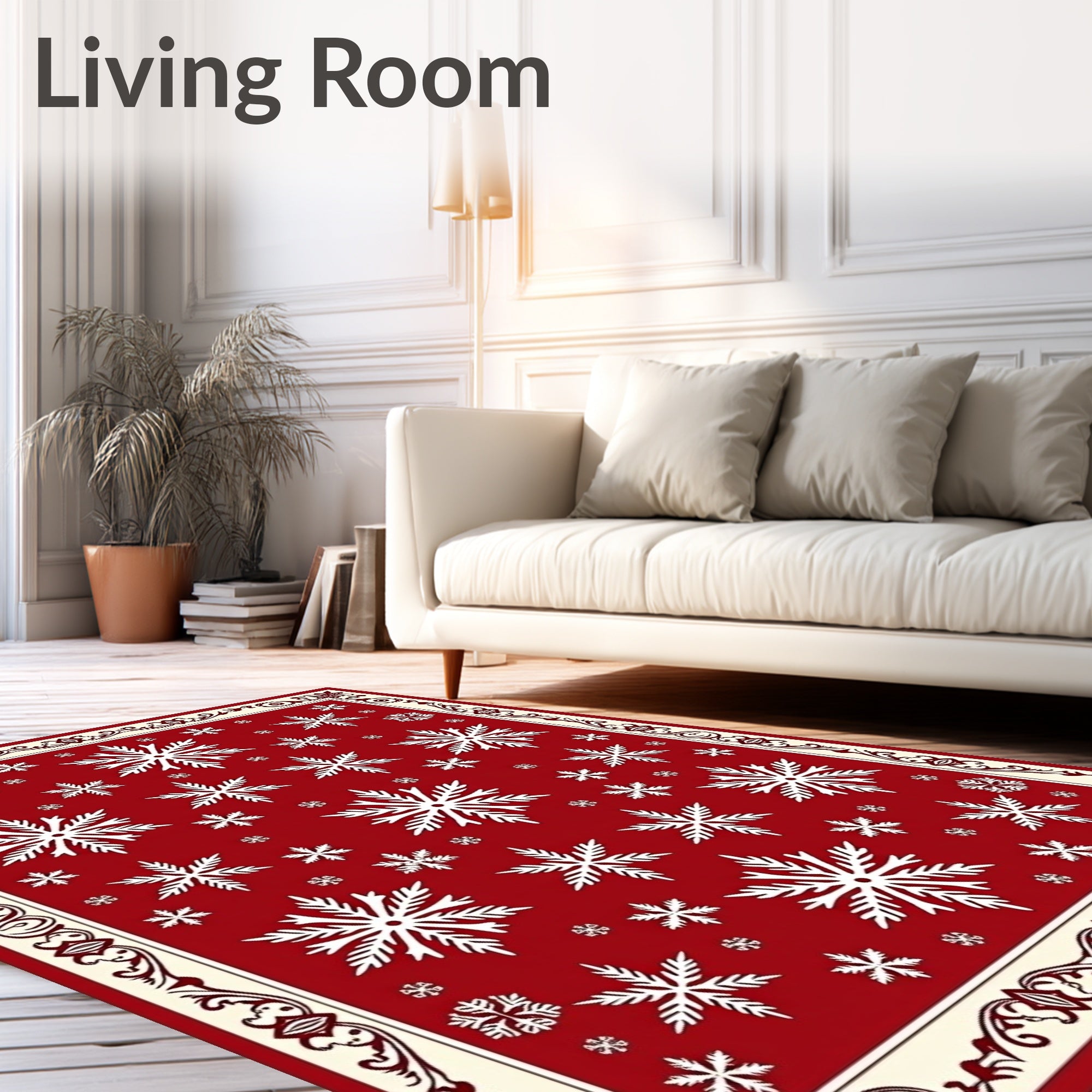 Red Snowflake Patterned Decorative Rug