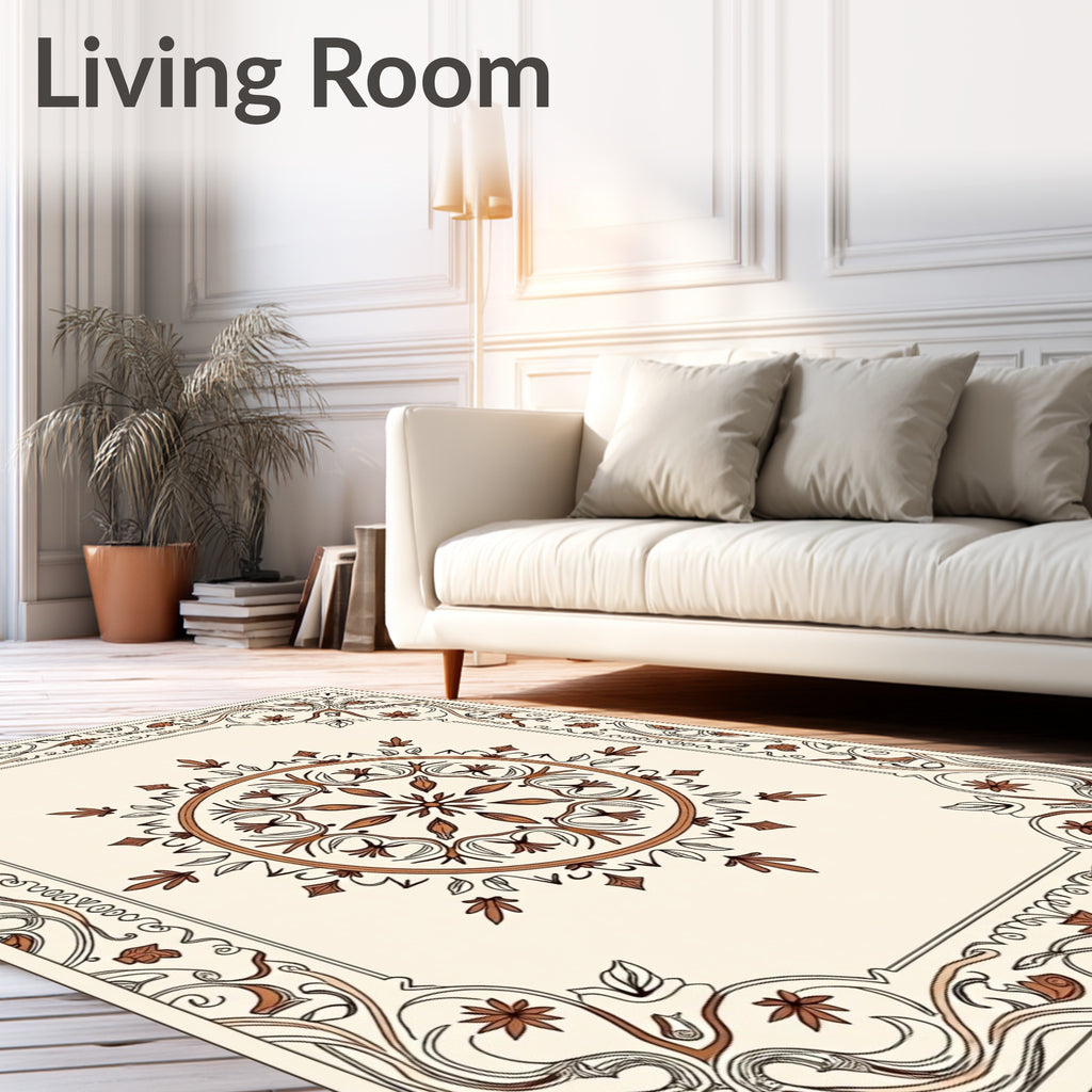 Intricate Floral Mandala Border Design Rug