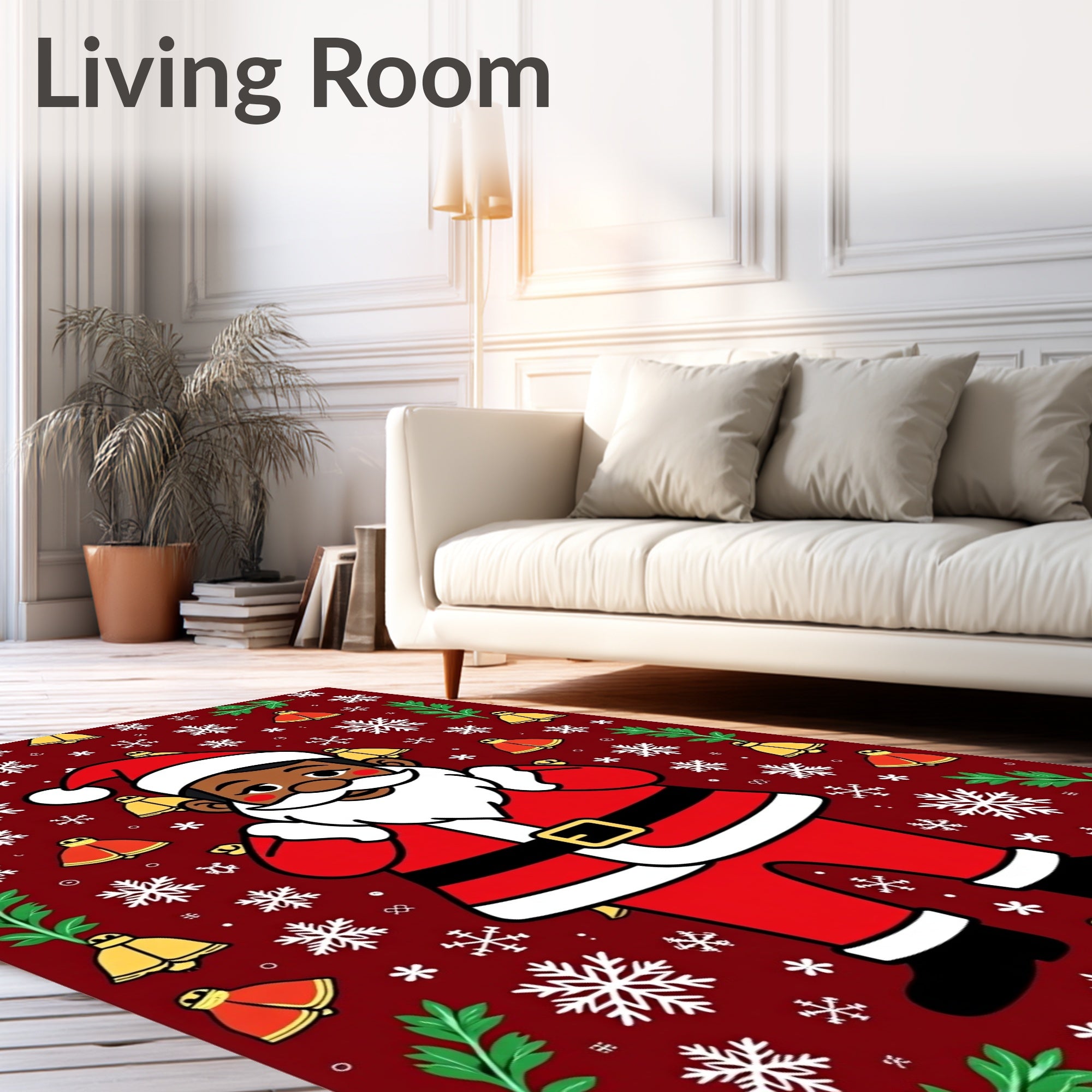 Festive Santa And Snowflake Pattern Rug