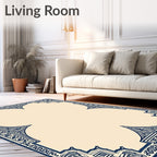 Intricate Blue Ivory Geometric Border Rug