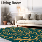 Elegant Gold Floral Vine Motif Rug