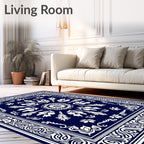 Classic Floral Medallion Indigo Design Rug