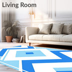 Azure Blue Geometric Diamond Pattern Rug