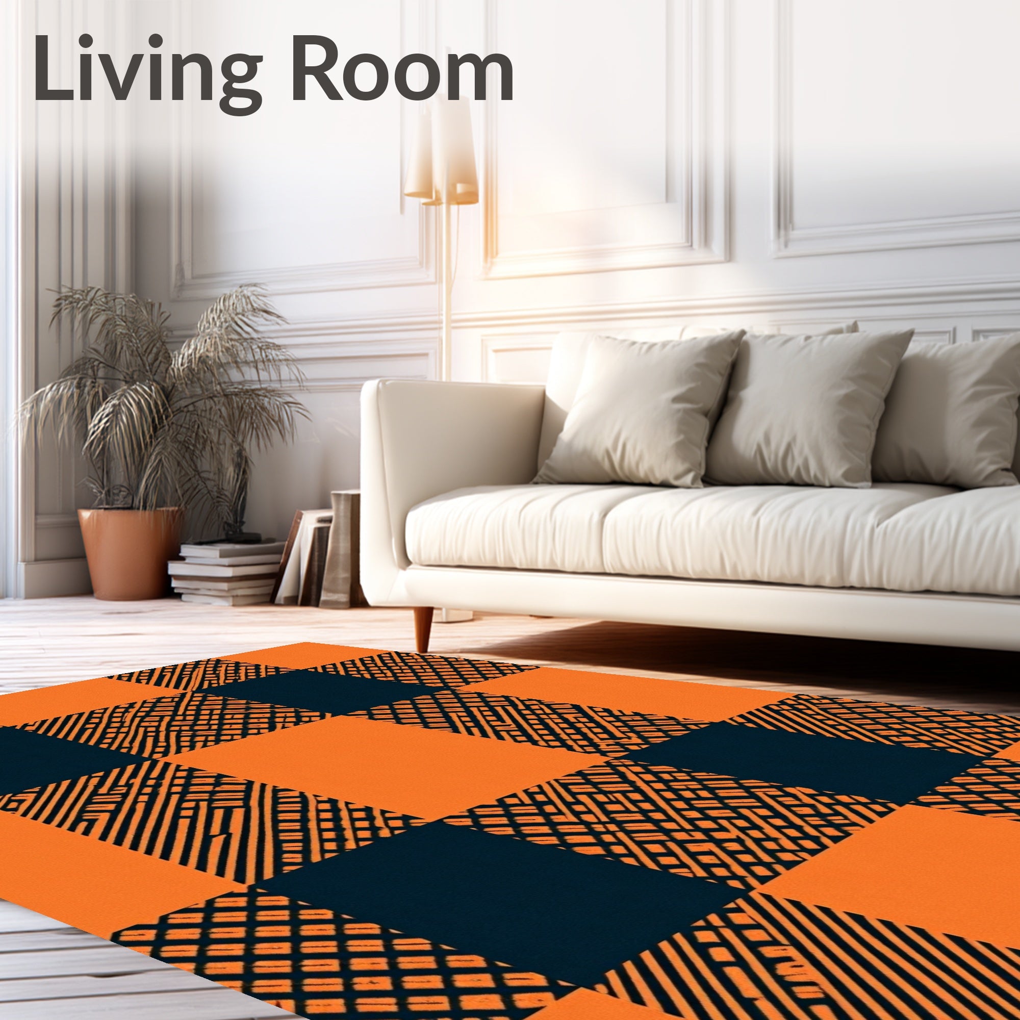 Rustic Orange Navy Buffalo Check Rug