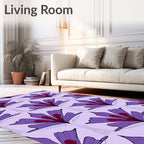 Purple Fan Floral Patterned Contemporary Rug